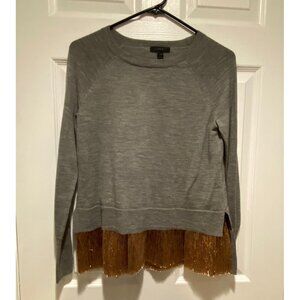 J. Crew Gray 100% Merino Wool Long Raglan Sleeve Pullover Metallic Hem Size XXS